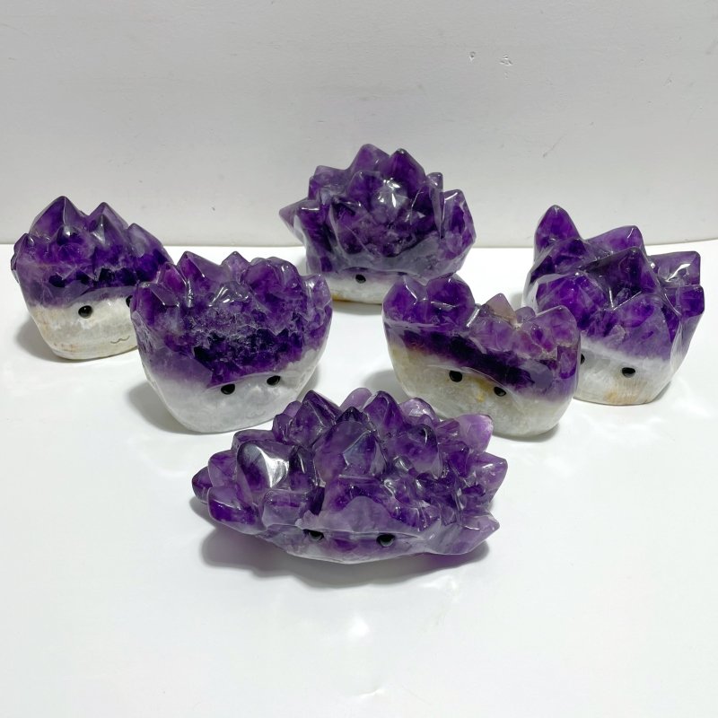 6 Pieces Polished Large Amethyst Teeth Cluster Groot Carving - Wholesale Crystals