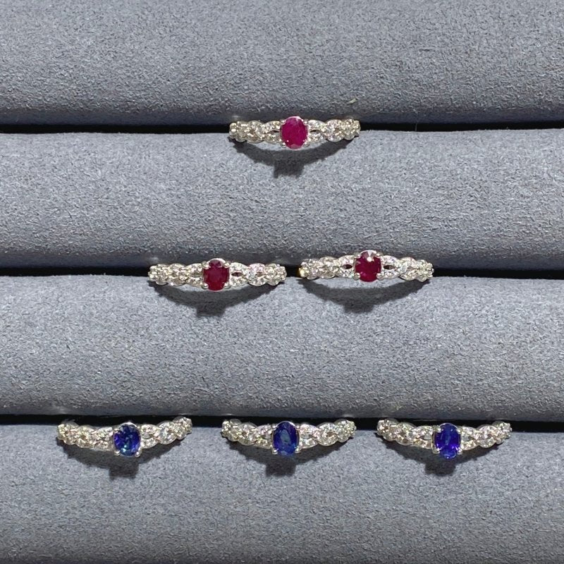 6 Pieces Red Tourmaline& Blue Sapphire 925 Silver Rings - Wholesale Crystals