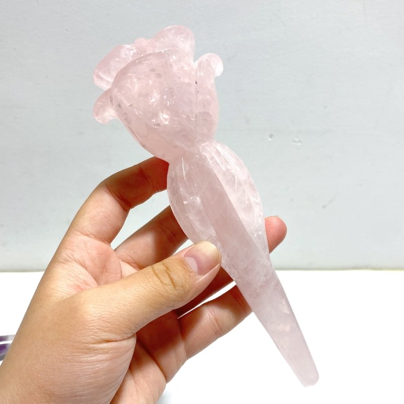 6 Pieces Rose Quartz Chevron Amethyst Flower Carving With Stand - Wholesale Crystals