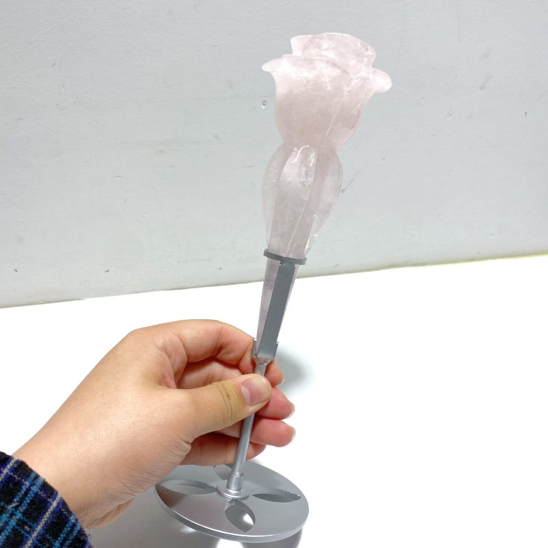 6 Pieces Rose Quartz Chevron Amethyst Flower Carving With Stand - Wholesale Crystals