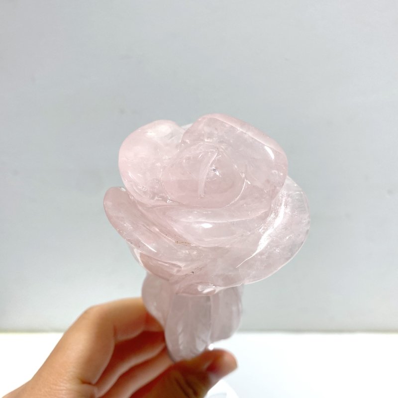 6 Pieces Rose Quartz Chevron Amethyst Flower Carving With Stand - Wholesale Crystals