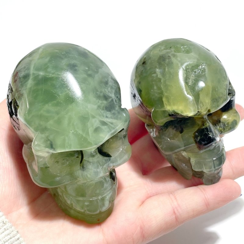 6 Pieces Small Prehnite Skull Carving - Wholesale Crystals