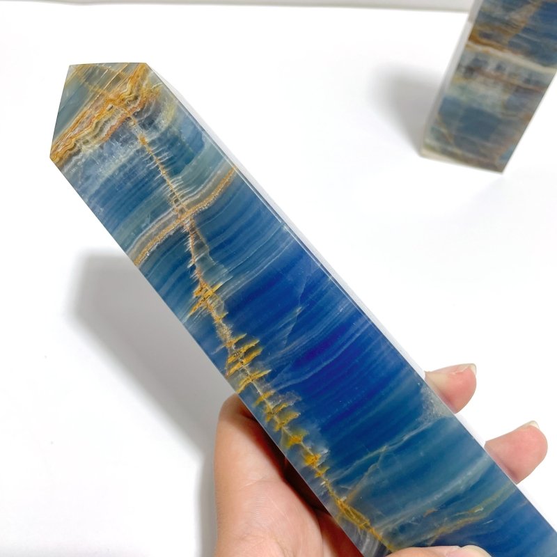 6 Pieces Tall High Quality Blue Onyx Four - sided Tower Point - Wholesale Crystals