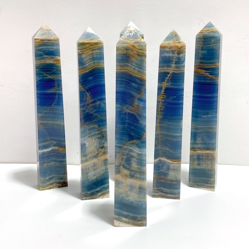 6 Pieces Tall High Quality Blue Onyx Four - sided Tower Point - Wholesale Crystals
