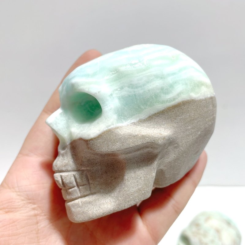 6 Pieces Unique Green Calcite Skull Carving - Wholesale Crystals