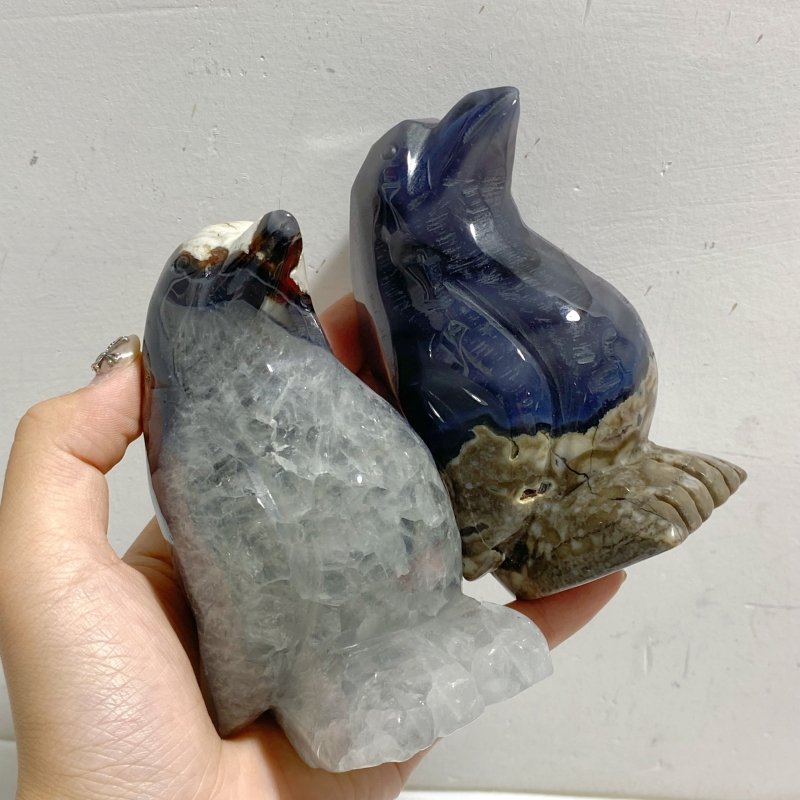 6 Pieces Volcano Agate Penguin Carving (UV-Reactive) (Defective) -Wholesale Crystals