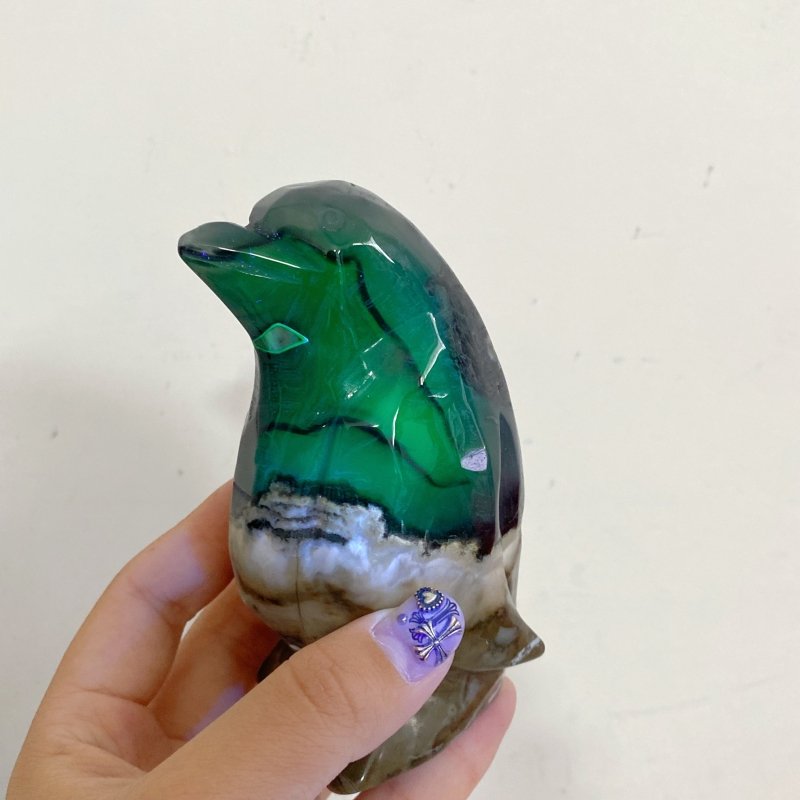 6 Pieces Volcano Agate Penguin Carving (UV-Reactive) (Defective) -Wholesale Crystals