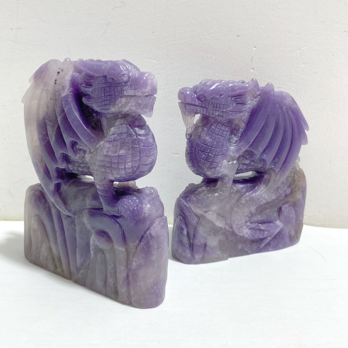 2 Pieces Purple Jade Flying Dragon Castle Carving