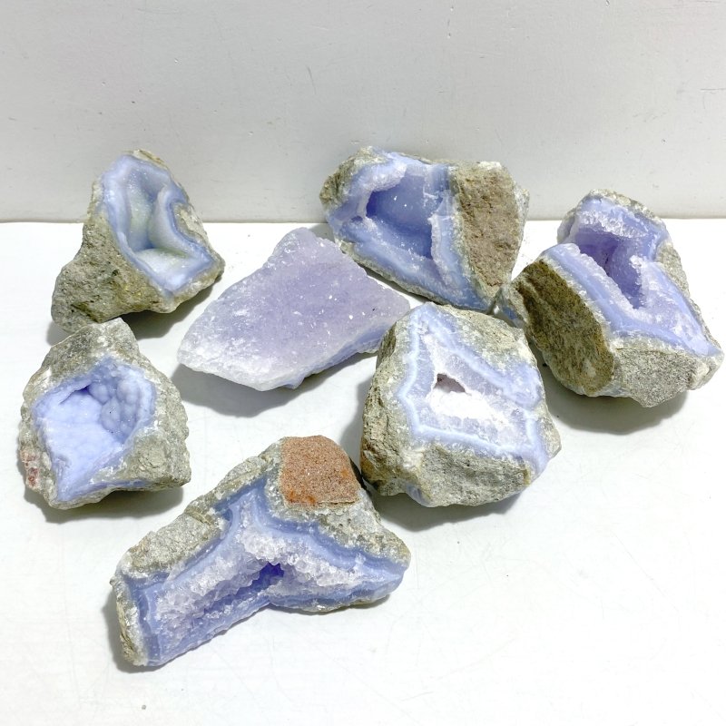 7 Pieces Geode Blue Chalcedony Druzy - Wholesale Crystals