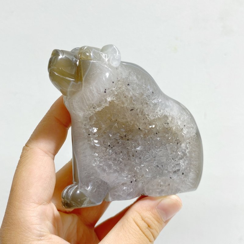 7 Pieces Geode Druzy Agate Bear Carving - Wholesale Crystals