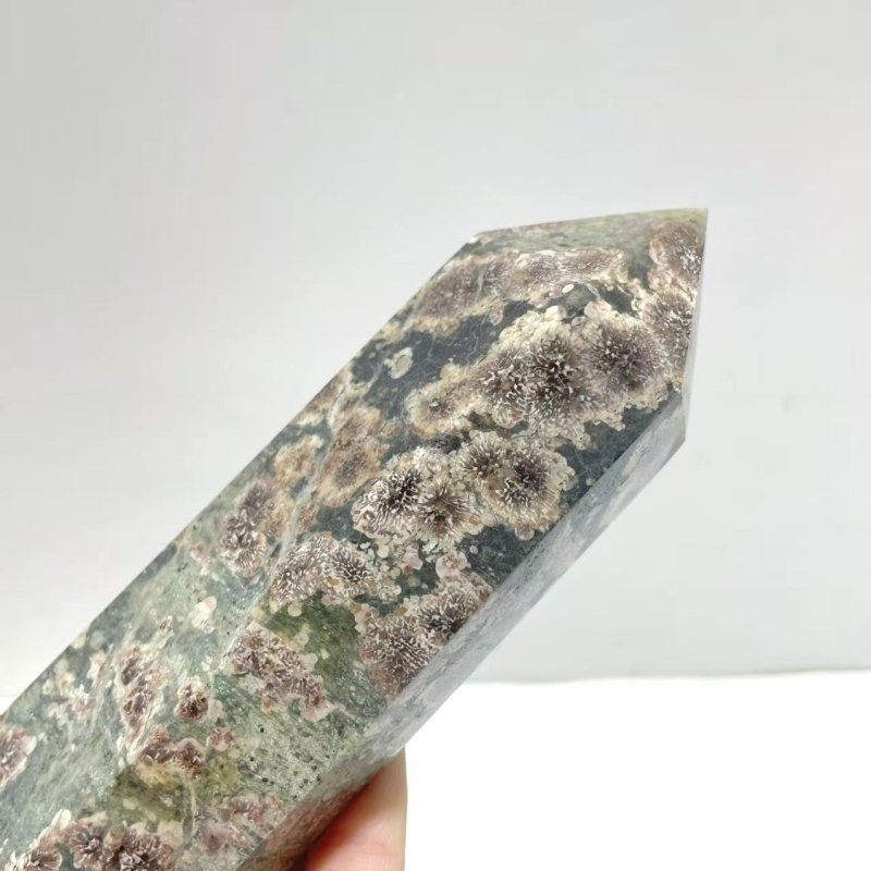 7 Pieces Green Sakura Flower Agate Point - Wholesale Crystals