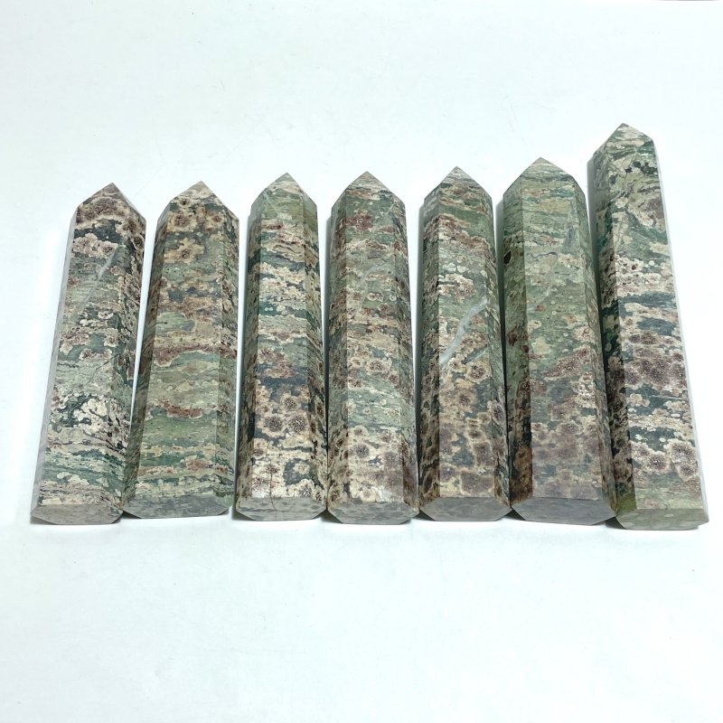 7 Pieces Green Sakura Flower Agate Point - Wholesale Crystals