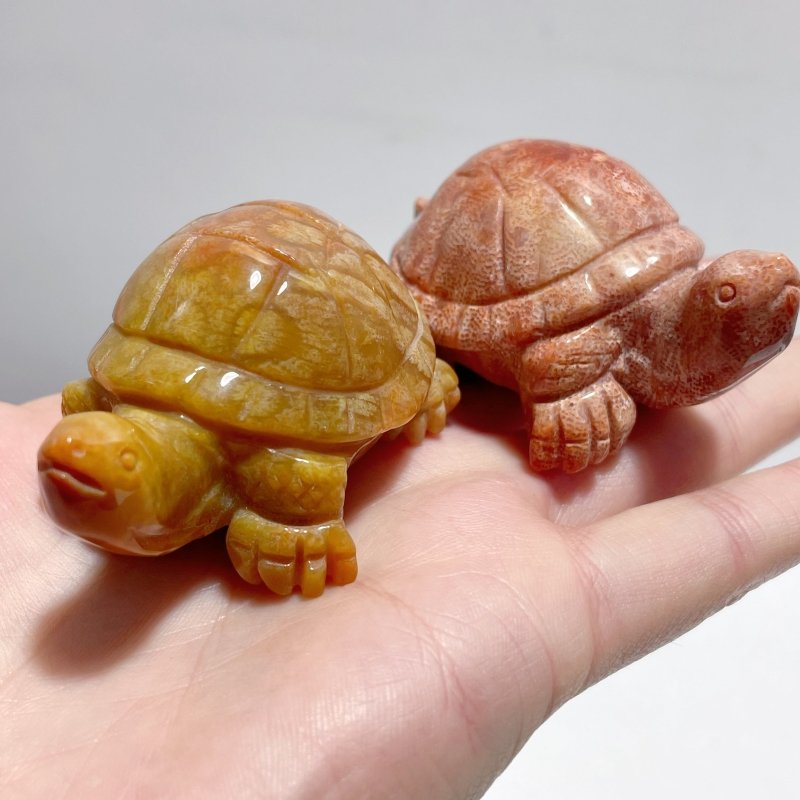 7 Pieces High Quality Coral Jade Turtle Carving #2 - Wholesale Crystals