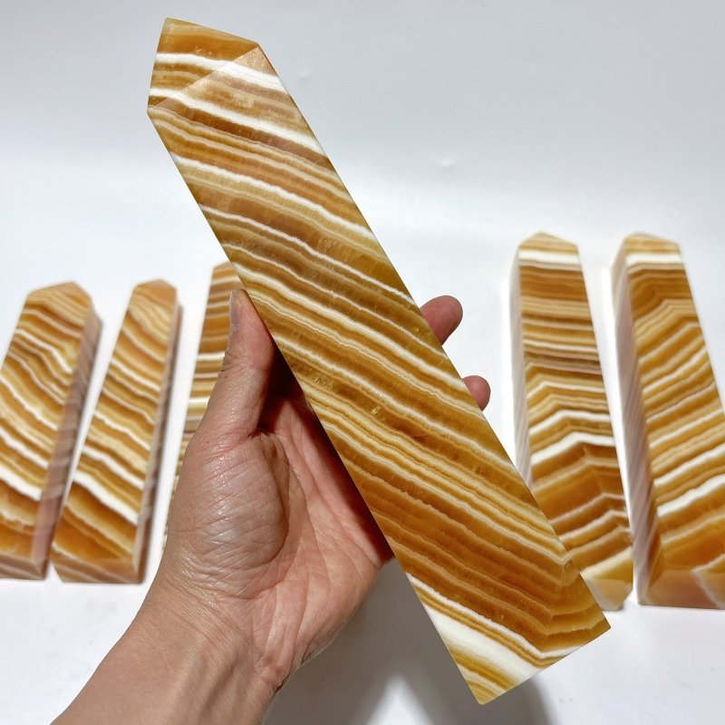 7 Pieces Large Beautiful Yellow Calcite Stripe Tower - Wholesale Crystals