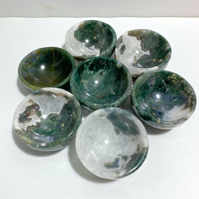 7 Pieces Moss Agate Bowl Carving - Wholesale Crystals