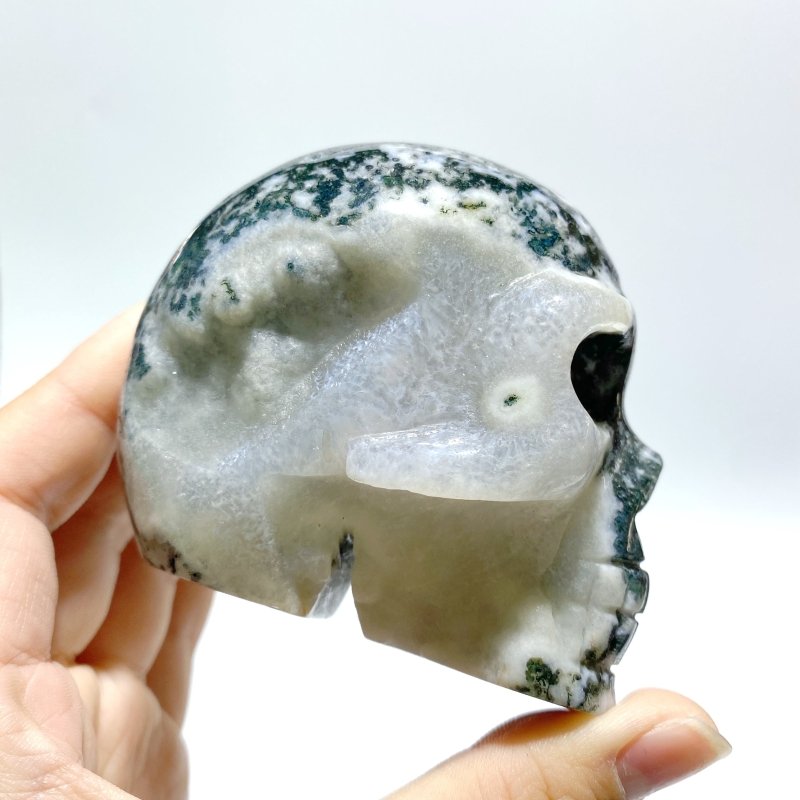 7 Pieces Moss Agate Skull Carving - Wholesale Crystals
