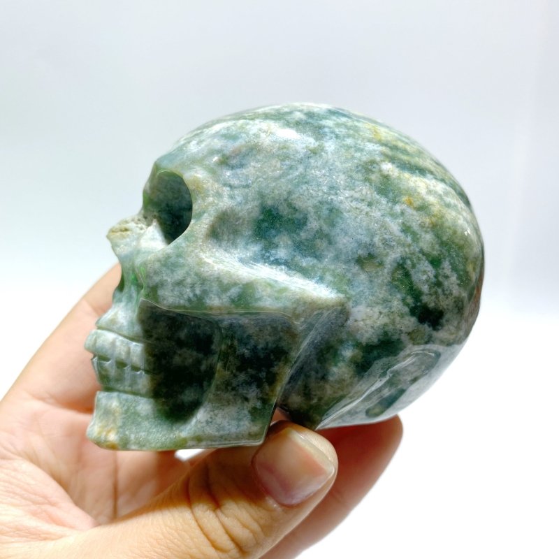 7 Pieces Moss Agate Skull Carving - Wholesale Crystals