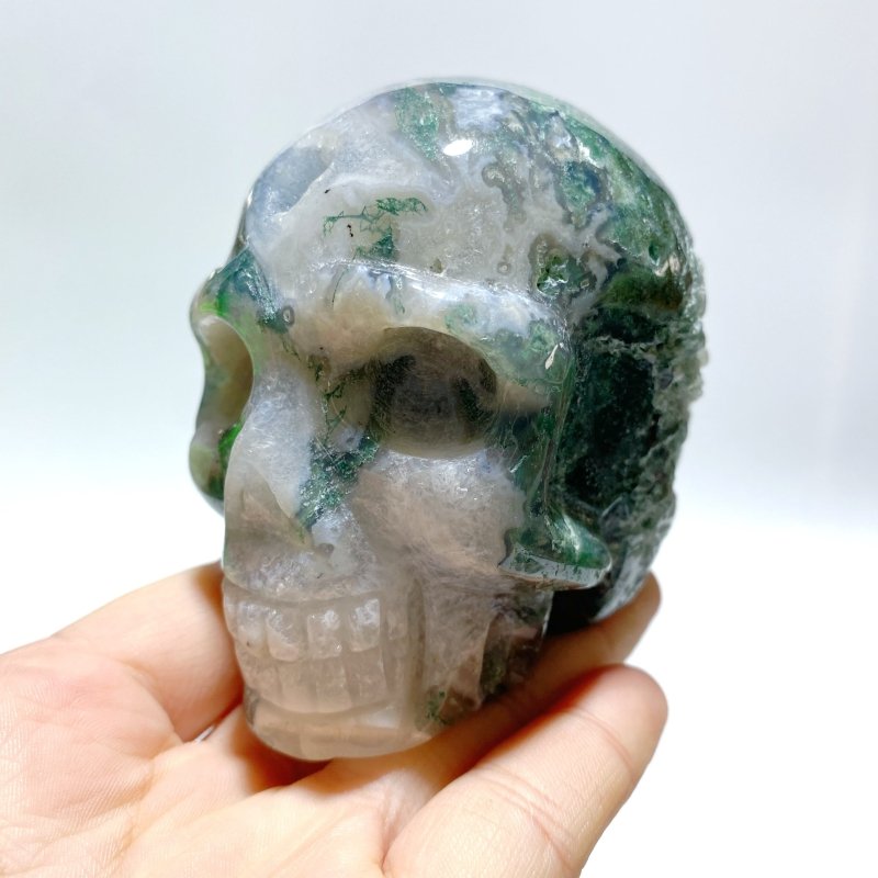 7 Pieces Moss Agate Skull Carving - Wholesale Crystals
