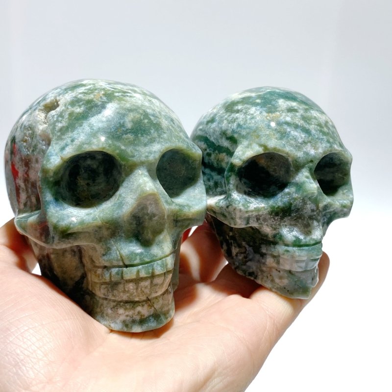 7 Pieces Moss Agate Skull Carving - Wholesale Crystals