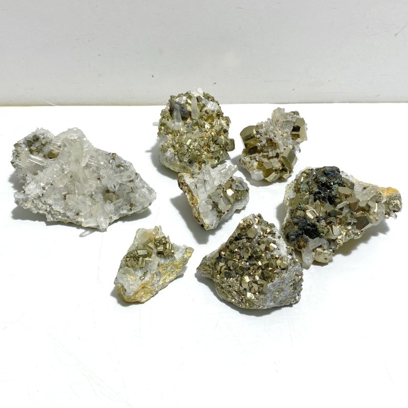7 Pieces Pyrite Mixed Clear Quartz Cluster Specimen For Collection - Wholesale Crystals