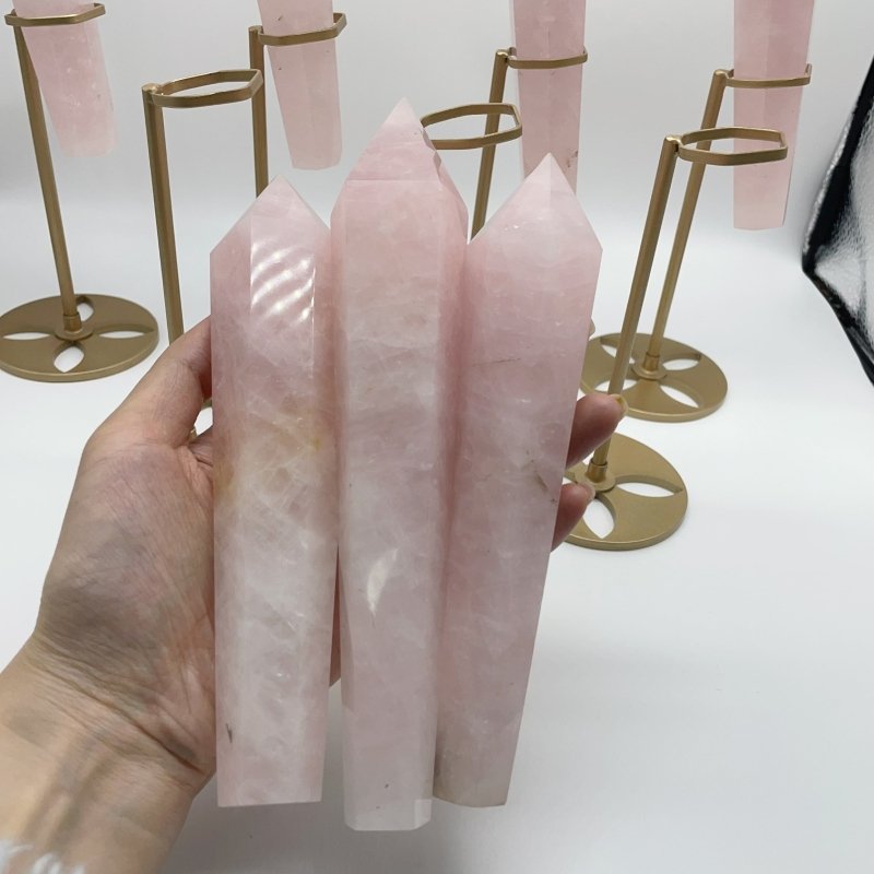 7 Pieces Rose Quartz Point Magic Scepter Wand with Holder Stand -Wholesale Crystals