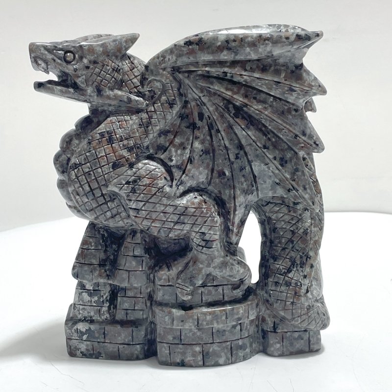 7.1in Unique Yooperlite Flying Dragon With Castle Carving (UV - Reactive) - Wholesale Crystals