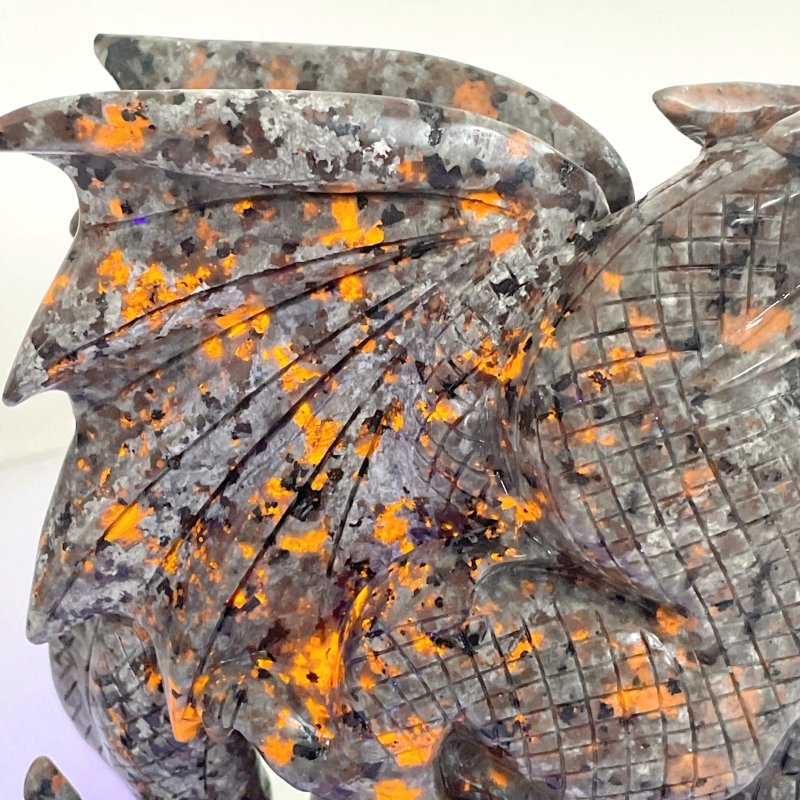 7.1in Unique Yooperlite Flying Dragon With Castle Carving (UV - Reactive) - Wholesale Crystals