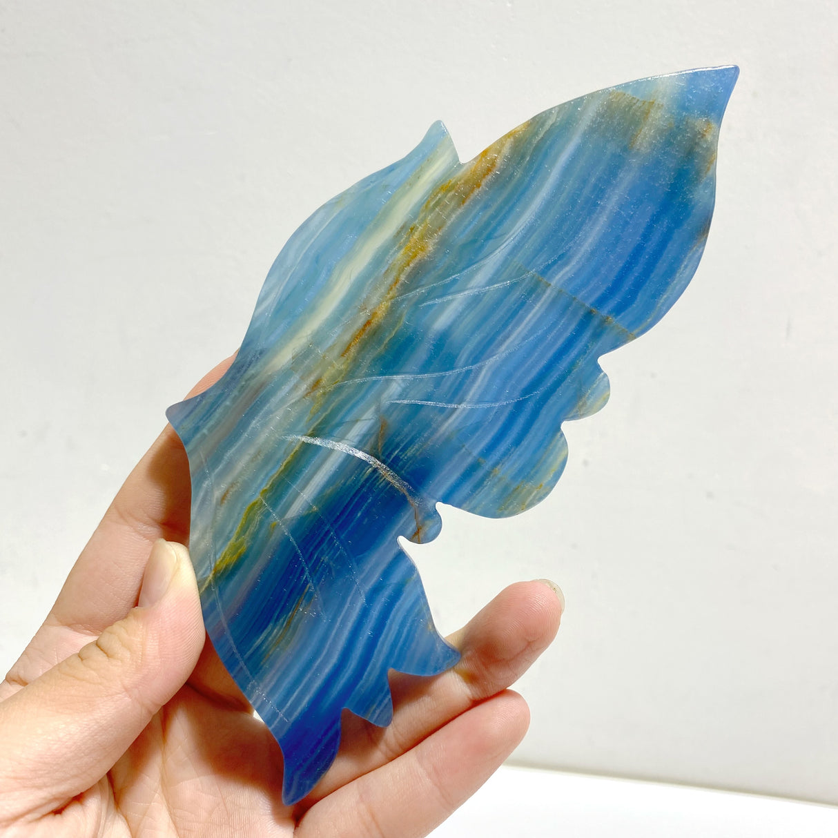 Unique Blue Onyx Butterfly Wing Carving With Stand