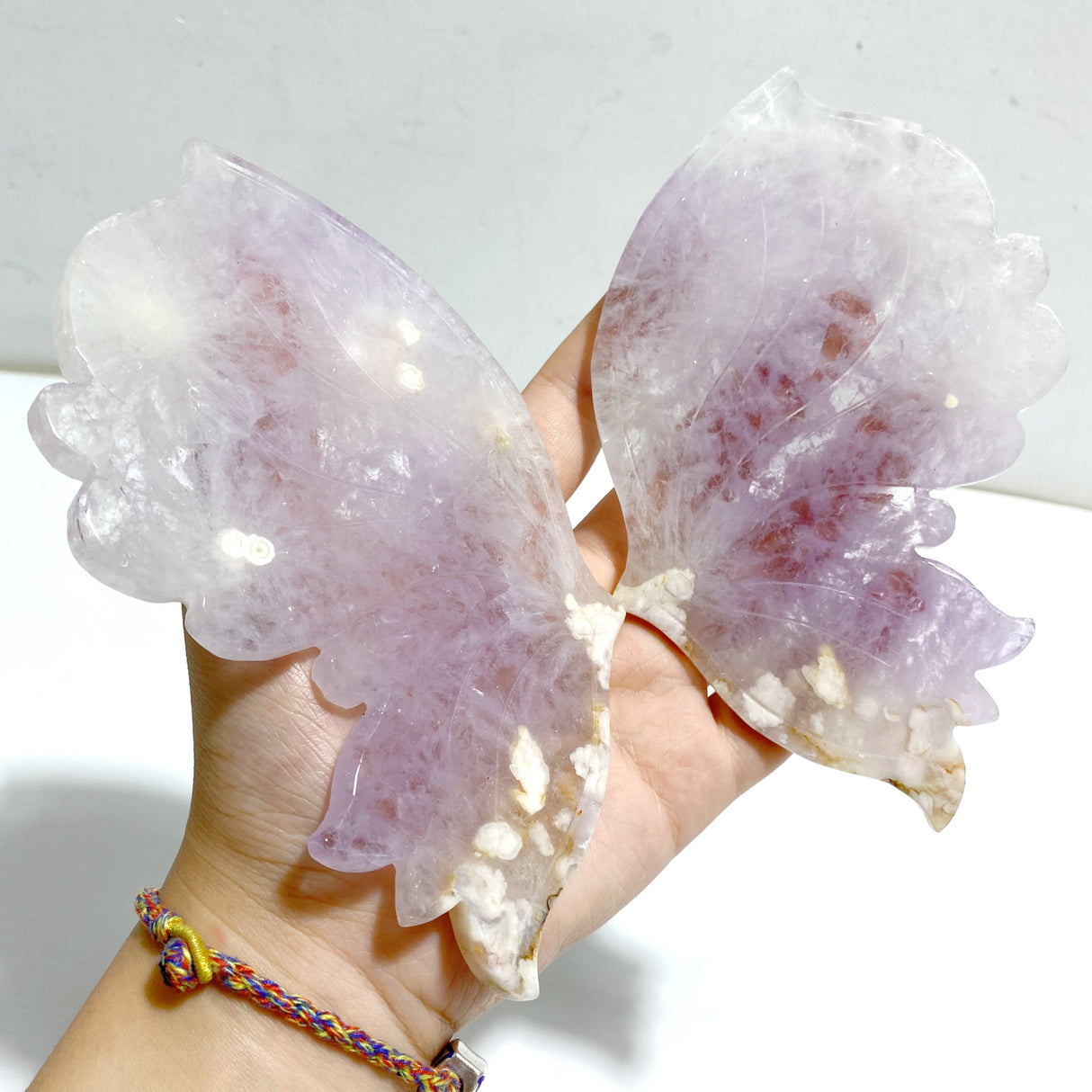 Beautiful Amethyst Mixed Sakura Agate Butterfly Wing Carving With Stand