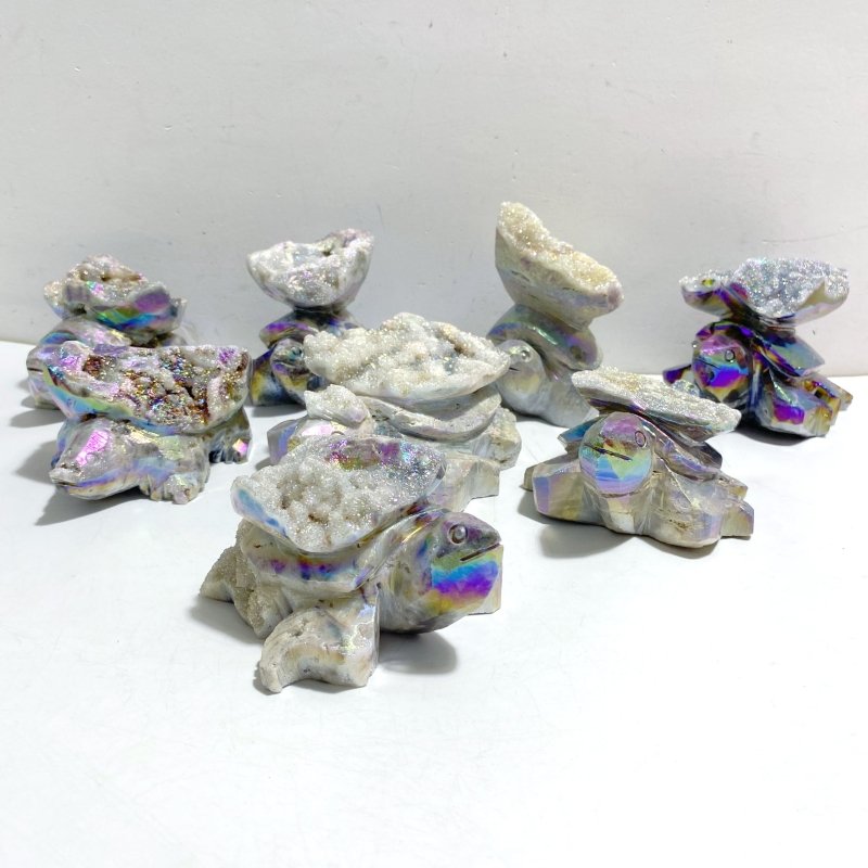 8 Pieces Geode Aura Sphalerite Sea Turtles Carving -Wholesale Crystals
