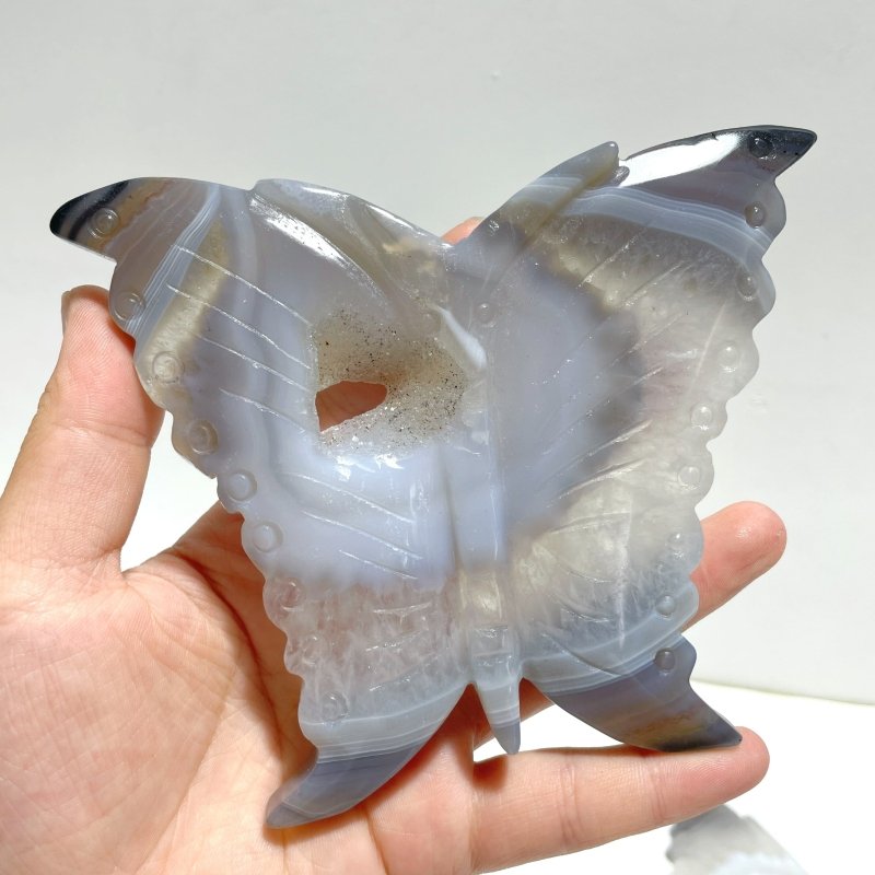 8 Pieces Geode Druzy Agate Butterfly Carving - Wholesale Crystals