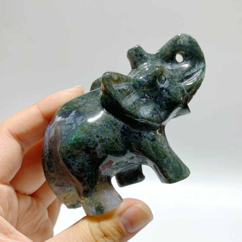 8 Pieces Moss Agate Elephant Carving - Wholesale Crystals