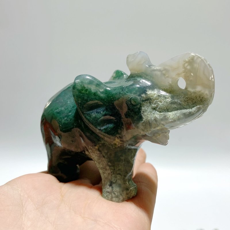 8 Pieces Moss Agate Elephant Carving - Wholesale Crystals