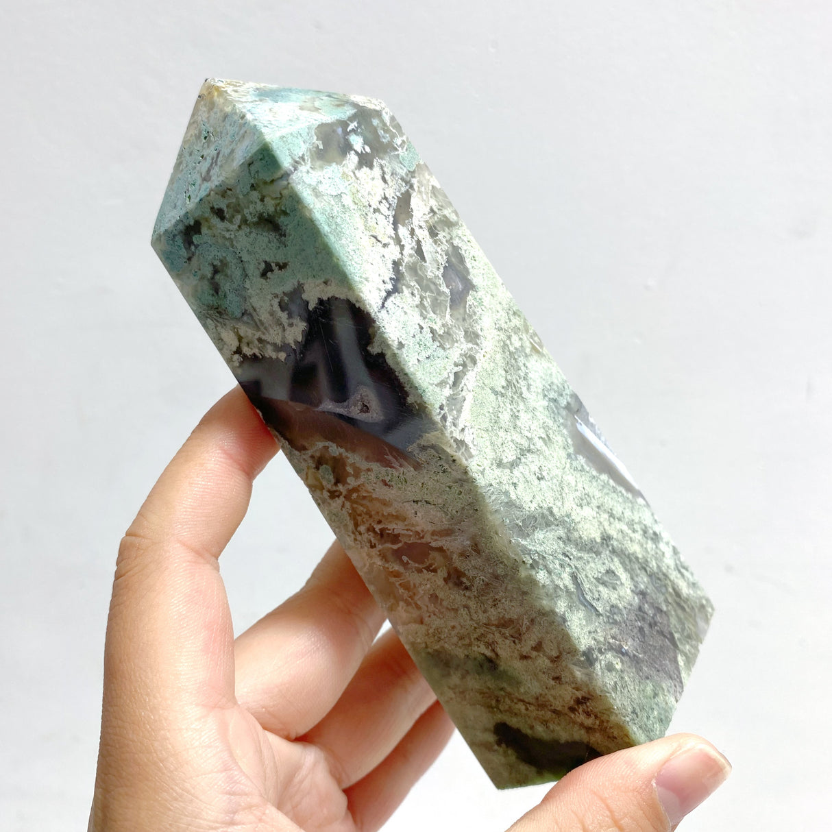11 Pieces Moss Agate Four-Sided Tower Points