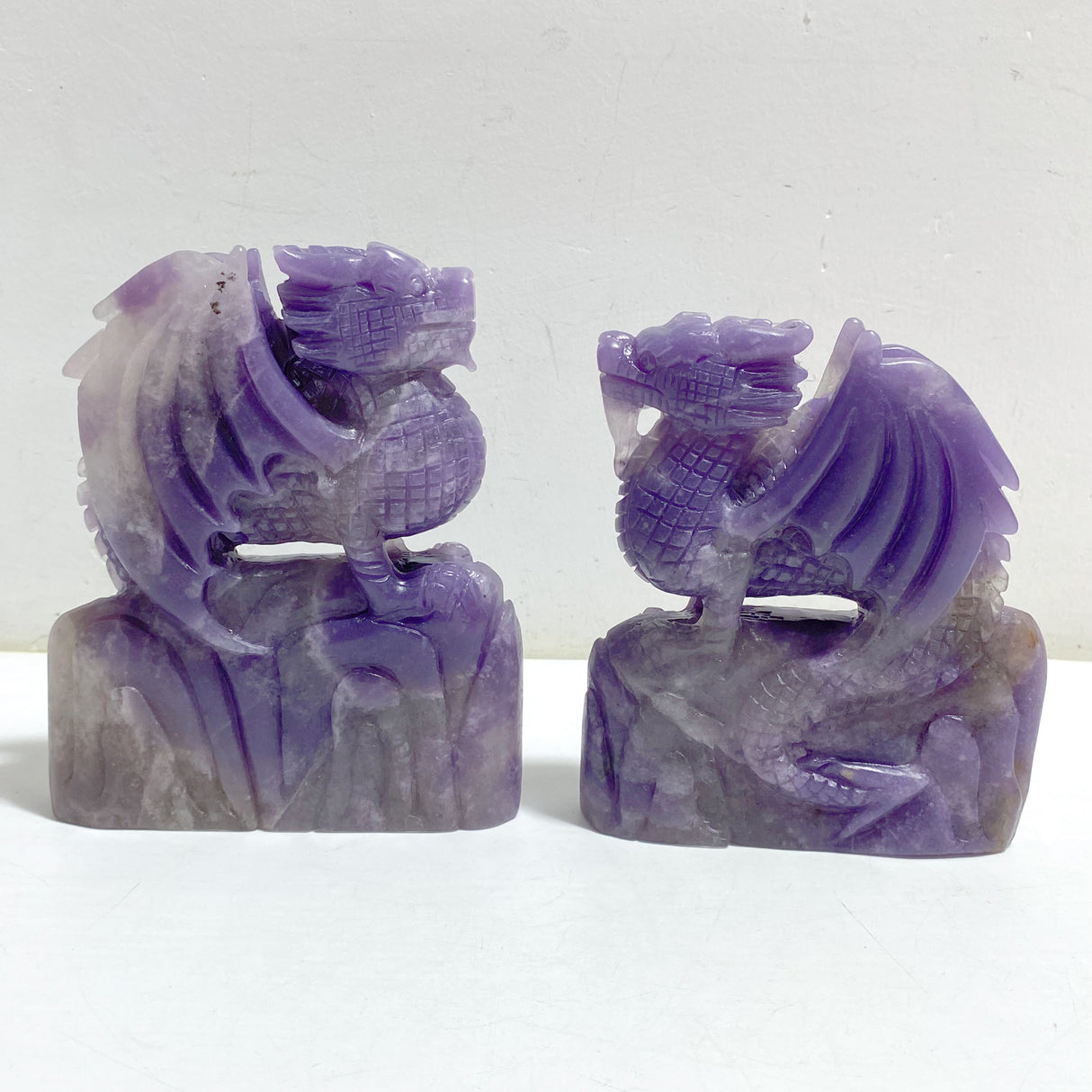 2 Pieces Purple Jade Flying Dragon Castle Carving