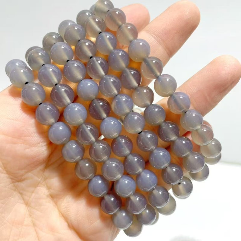 8mm White Agate Grey Agate Bracelets Wholesale - Wholesale Crystals