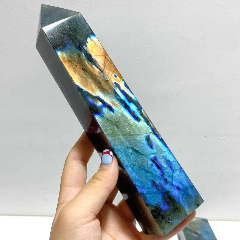 9 Pieces Flash Labradorite Four - Sided Tower Points - Wholesale Crystals