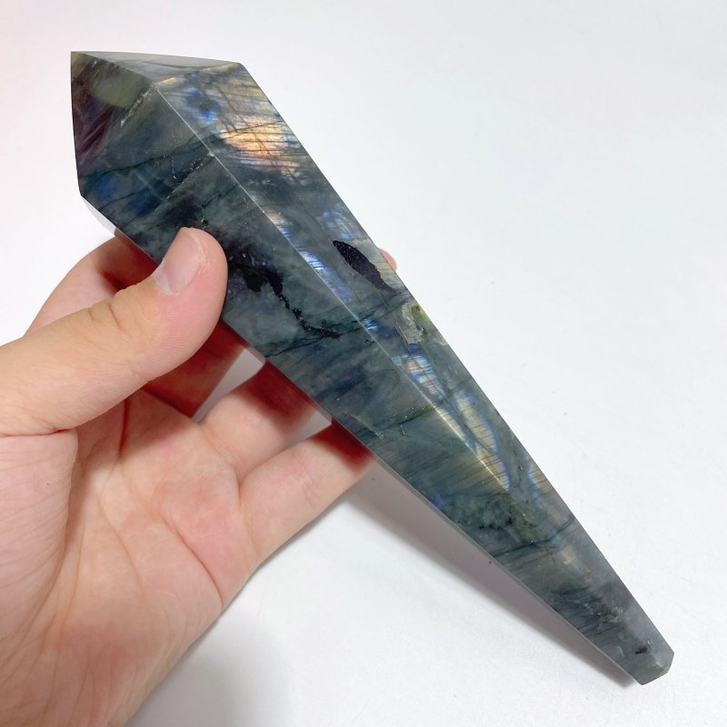 9 Pieces High Quality Labradorite Magic Scepter Wand Points With Stand - Wholesale Crystals