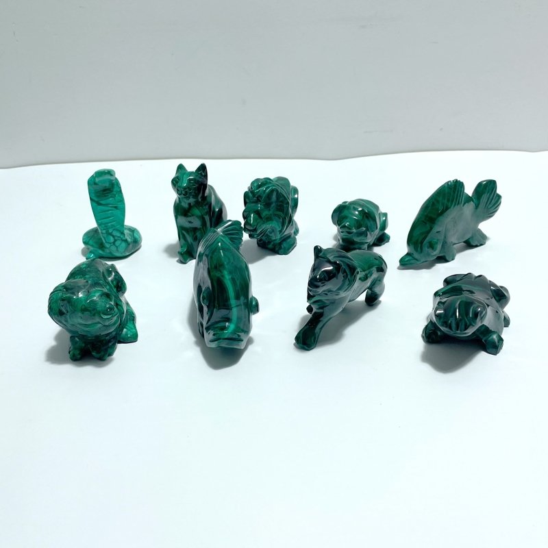 9 Pieces Malachite Mixed Animals Carving - Wholesale Crystals