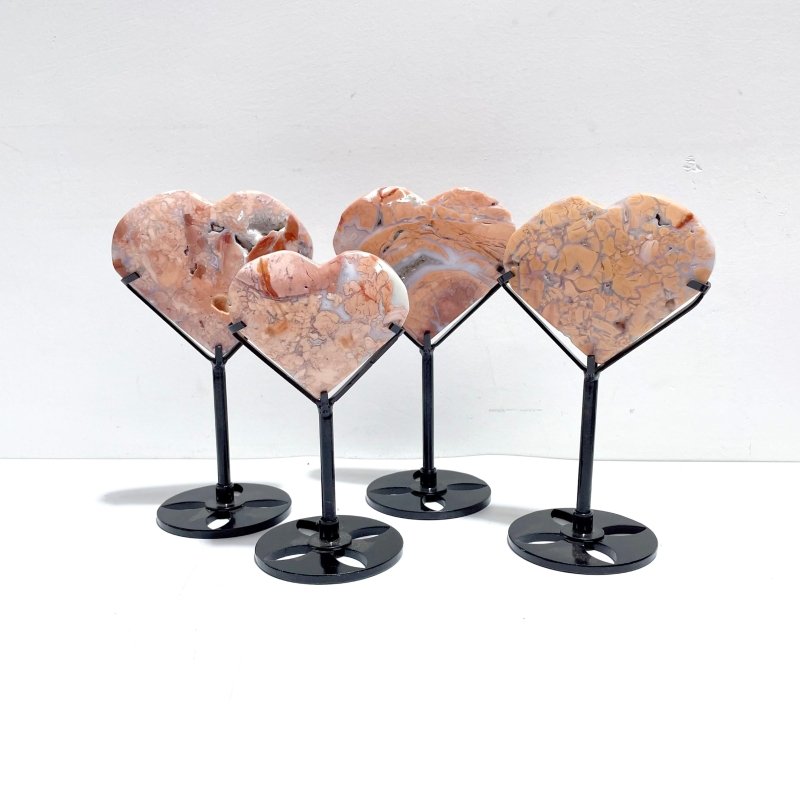9 Pieces Pink Agate Heart With Stand - Wholesale Crystals