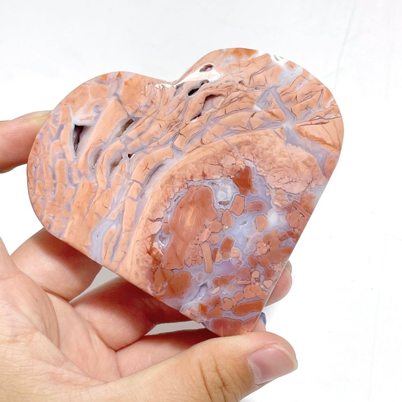 9 Pieces Pink Agate Heart With Stand - Wholesale Crystals