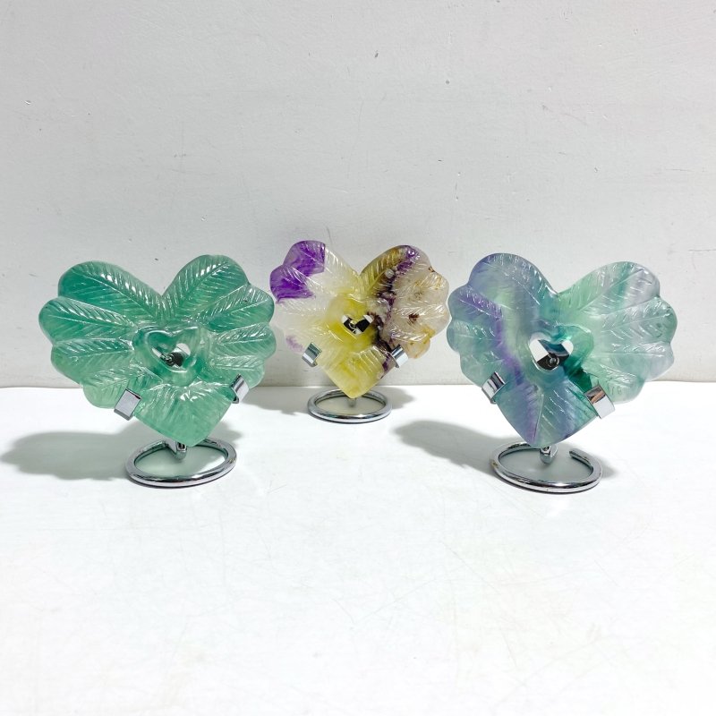 9 Pieces Rainbow Fluorite Heart With Stand - Wholesale Crystals