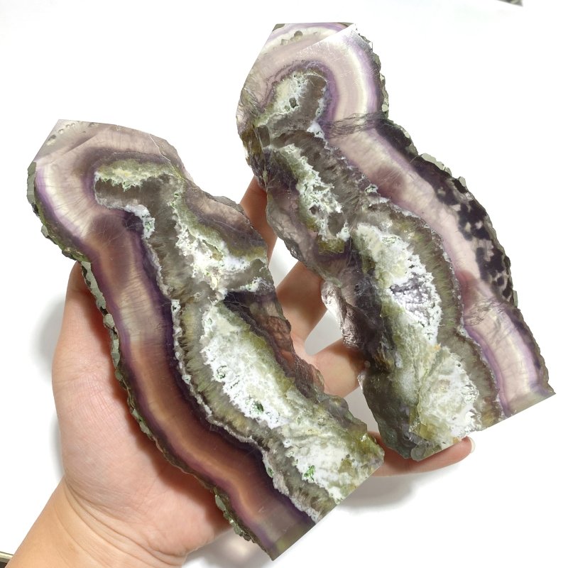 9 Pieces Unique Fluorite Mixed Pyrite Calcite Slab - Wholesale Crystals