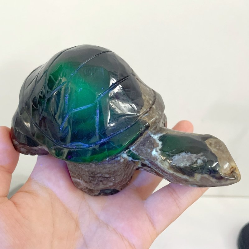 9 Pieces Volcano Agate Turtle Carving(UV - Reactive) - Wholesale Crystals