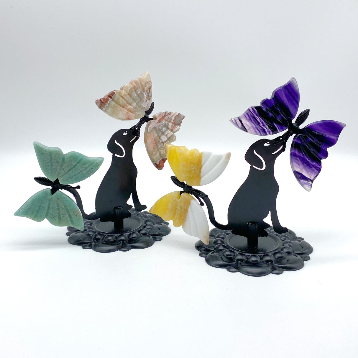 Wholesale Crystal Butterfly Wing Carving with Dog Metal Stand (Mixed Materials)