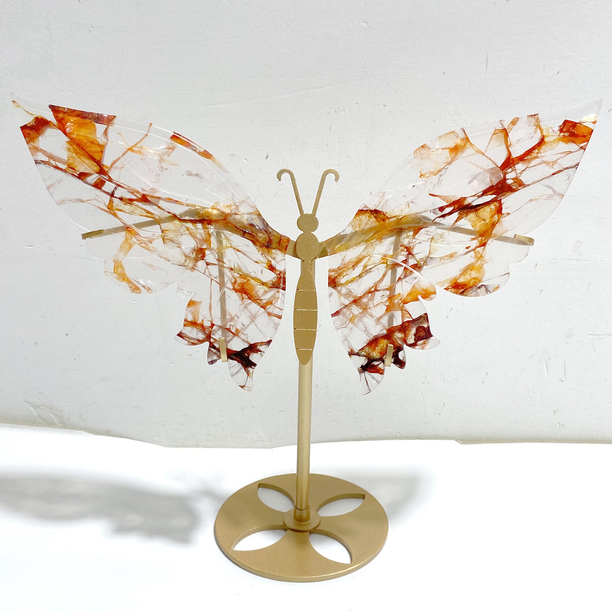 Red Fire Quartz Butterfly Wing Carving With Stand