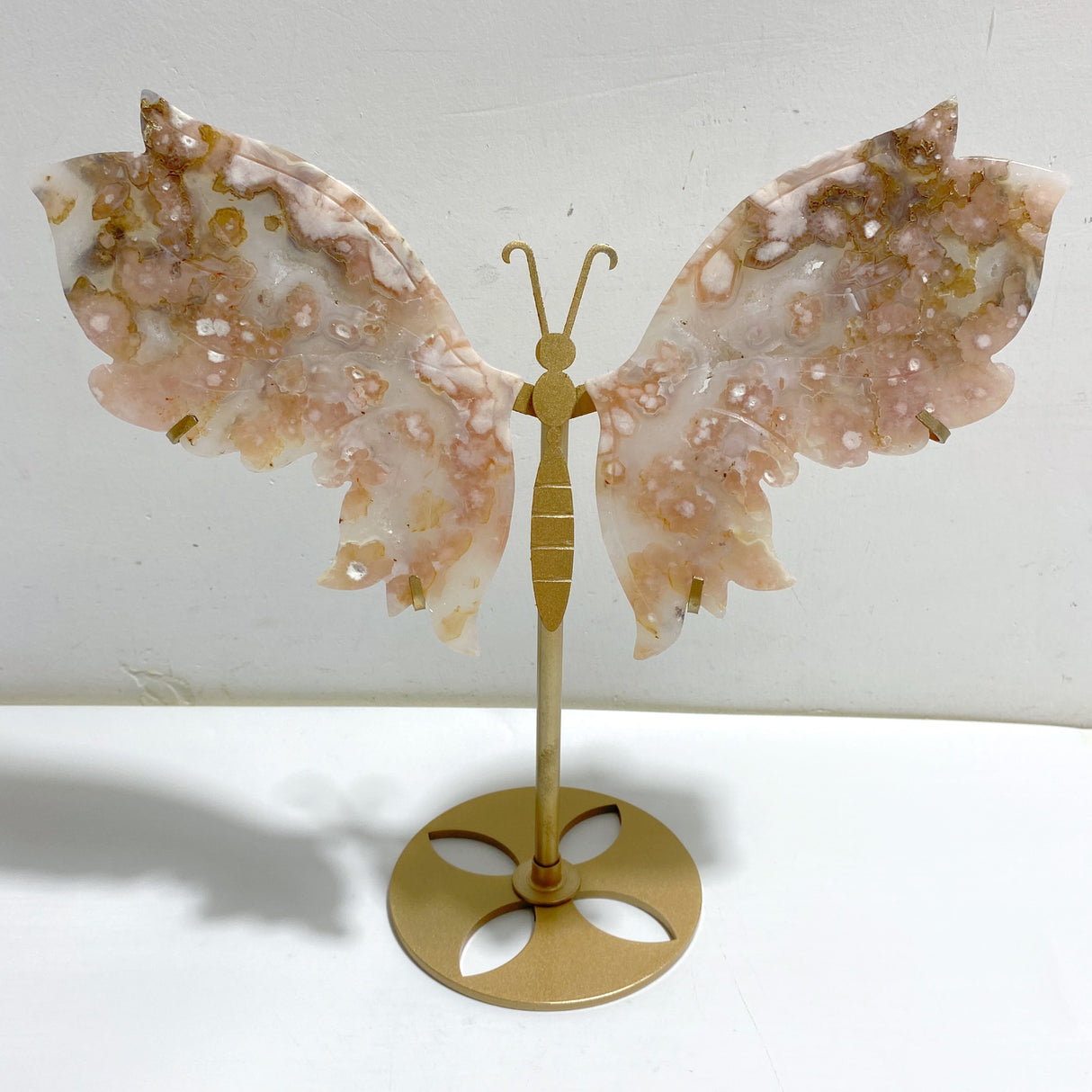 Beautiful Sakura Flower Agate Butterfly Wing Carving With Stand