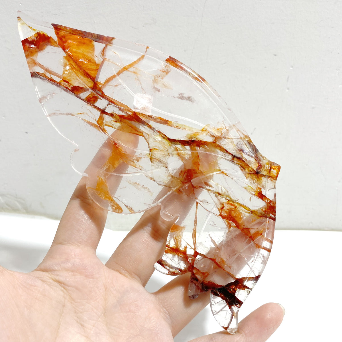 Red Fire Quartz Butterfly Wing Carving With Stand