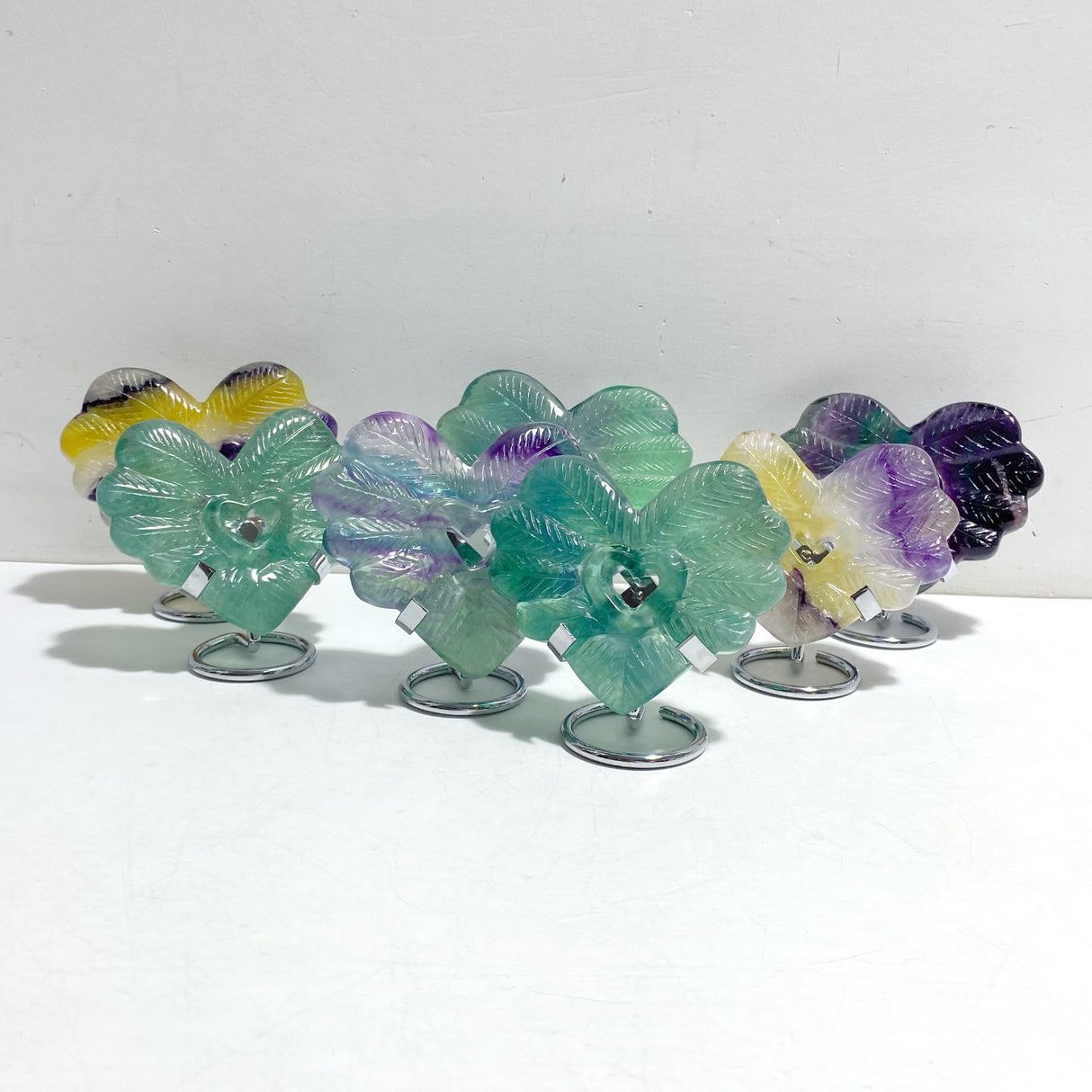 7 Pieces Rainbow Fluorite Heart With Stand