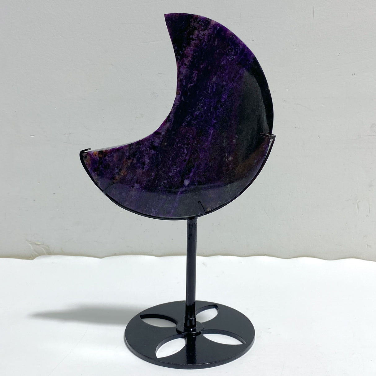 Large Charoite Moon Carving With Stand #16